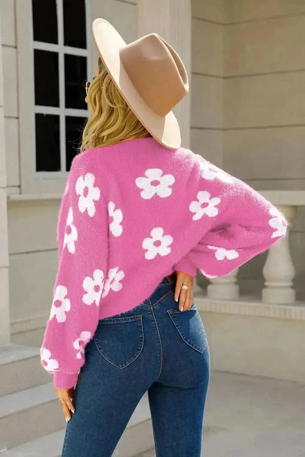 Floral Open Front Fuzzy Cardigan - Bad Moms Club