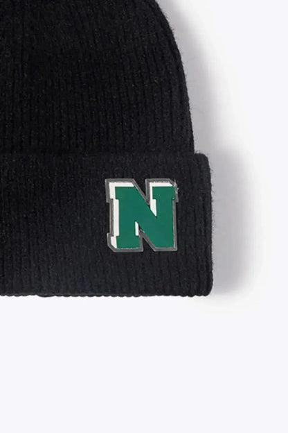 Letter N Patch Cuffed Knit Beanie - Bad Moms Club