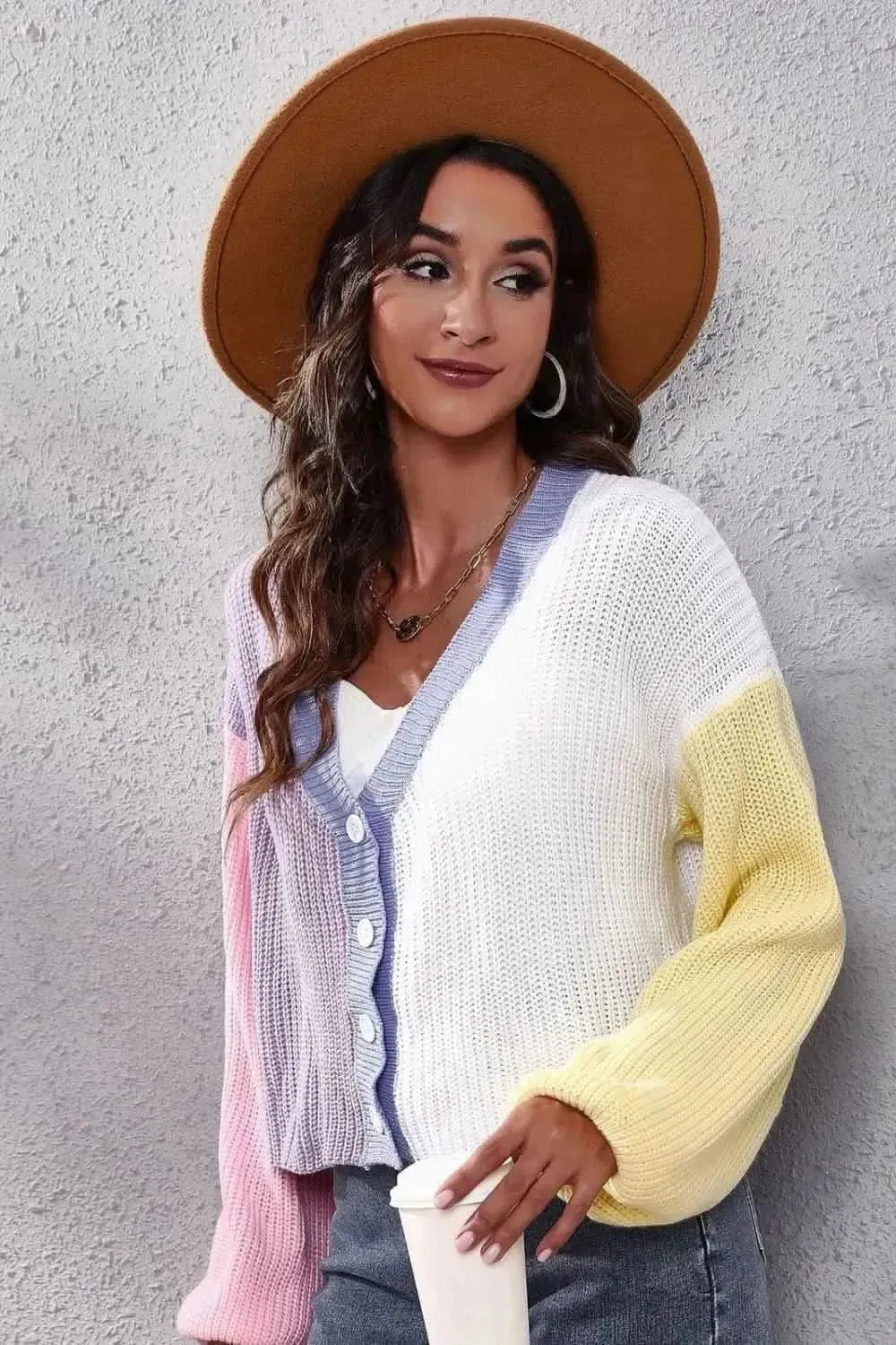 Color Block Ribbed Long Sleeve Cardigan - Bad Moms Club