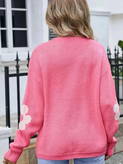 Flower Open Front Long Sleeve Cardigan - Bad Moms Club