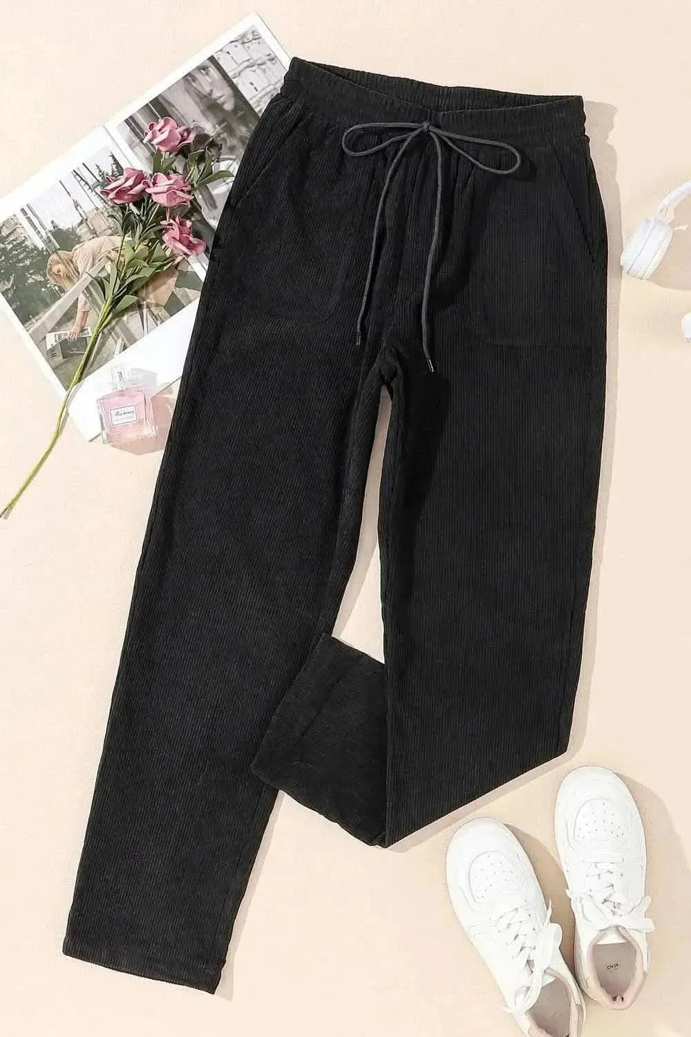 Drawstring Straight Pants with Pockets - Bad Moms Club