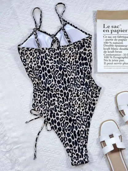Leopard Cutout Tied One-Piece Swimsuit - Bad Moms Club