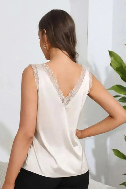 Lace Trim V-Neck Sleeveless Top - Bad Moms Club