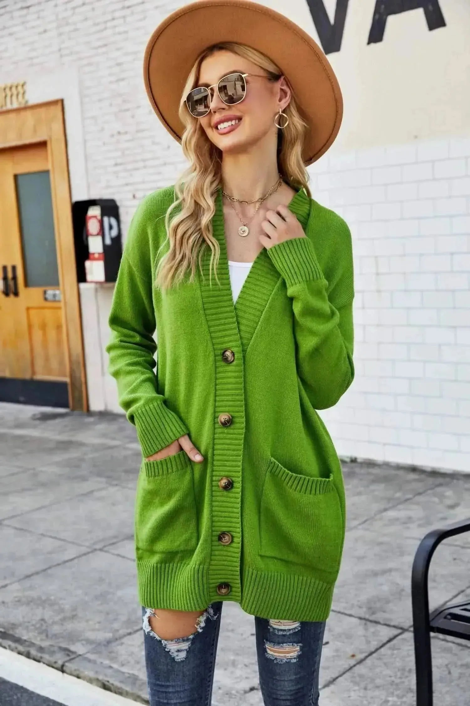 Ribbed Trim Dropped Shoulder Pocketed Cardigan - Bad Moms Club