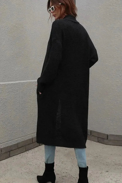 Waffle Knit Open Front Duster Cardigan With Pockets - Bad Moms Club