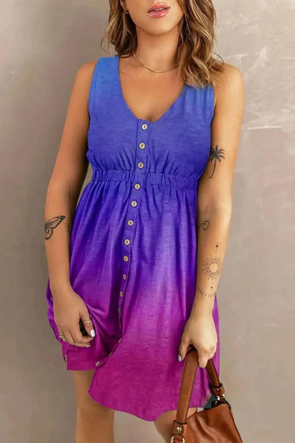 Buttoned Round Neck Sleeveless Mini Magic Dress - Bad Moms Club