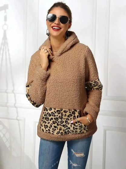 Ivy Lane Sherpa Leopard Long Sleeve Hoodie - Bad Moms Club