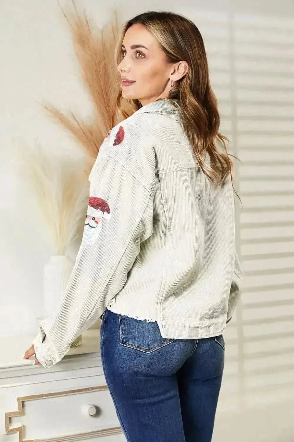 Santa Sequin Raw Hem Jacket - Bad Moms Club