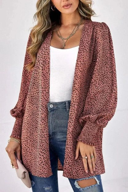 Leopard Print Balloon Sleeve Cardigan - Bad Moms Club