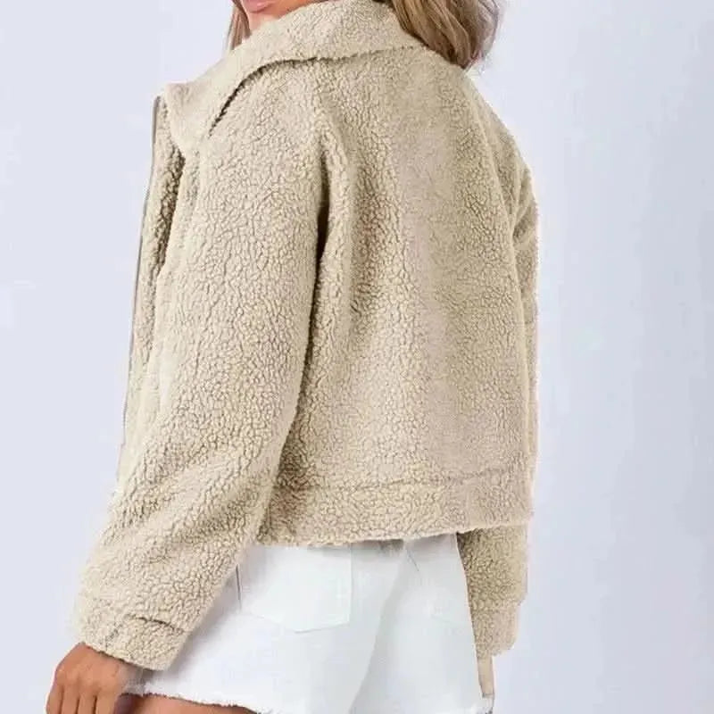 Long Sleeve Collared Neck Sherpa Jacket - Bad Moms Club