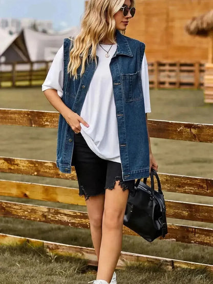 Button Down Denim Vest - Bad Moms Club