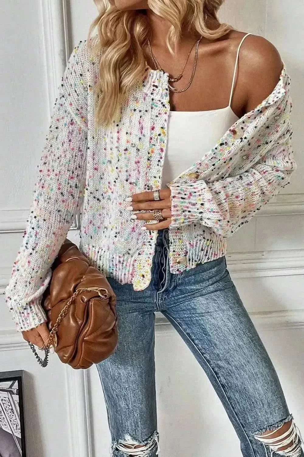 Confetti Button Up Long Sleeve Cardigan - Bad Moms Club
