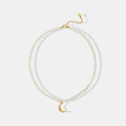 Pearl Titanium Steel Moon Shape Pendant Necklace - Bad Moms Club
