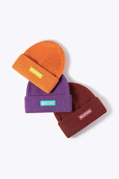 NEWYORK Patch Rib-Knit Cuffed Beanie - Bad Moms Club
