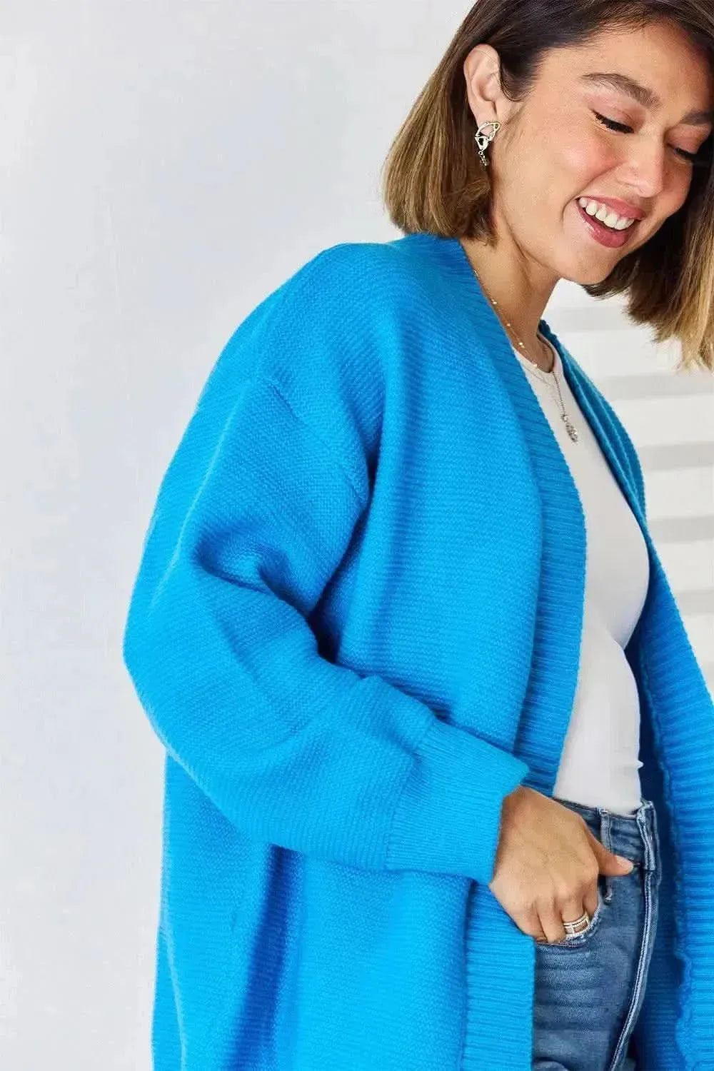 Open Front Dropped Shoulder Cardigan - Bad Moms Club