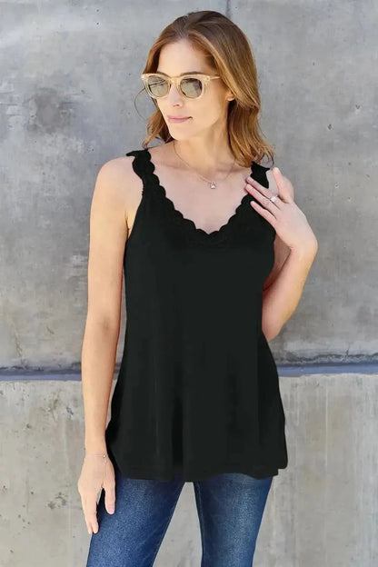Basic Bae Full Size Lace Detail V-Neck Cutout Cami - Bad Moms Club