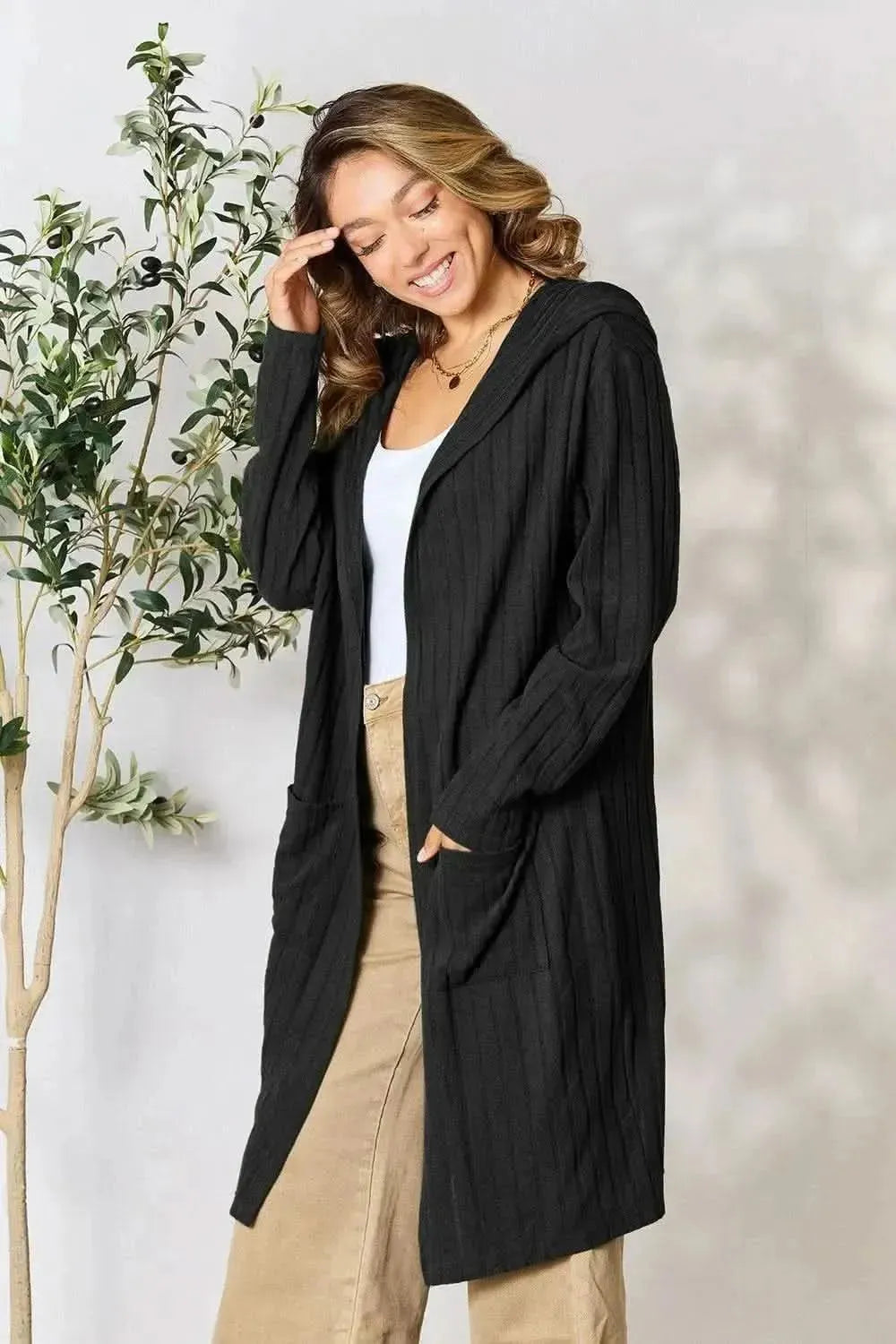 Basic Bae Full Size Hooded Sweater Cardigan - Bad Moms Club