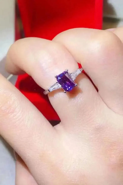 1 Carat Moissanite Platinum-Plated Rectangle Ring in Purple - Bad Moms Club