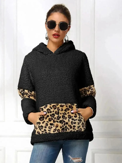 Ivy Lane Sherpa Leopard Long Sleeve Hoodie - Bad Moms Club
