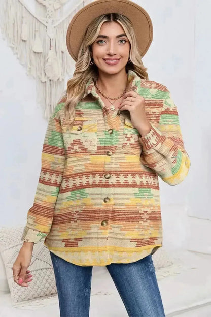 Geometric Button Down Collared Jacket - Bad Moms Club
