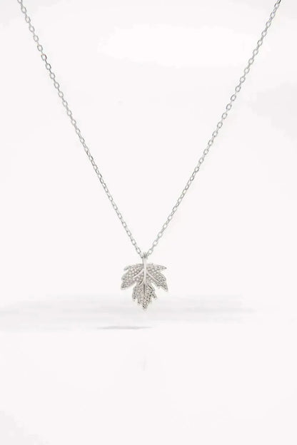 925 Sterling Silver Zircon Maple Leaf Necklace - Bad Moms Club