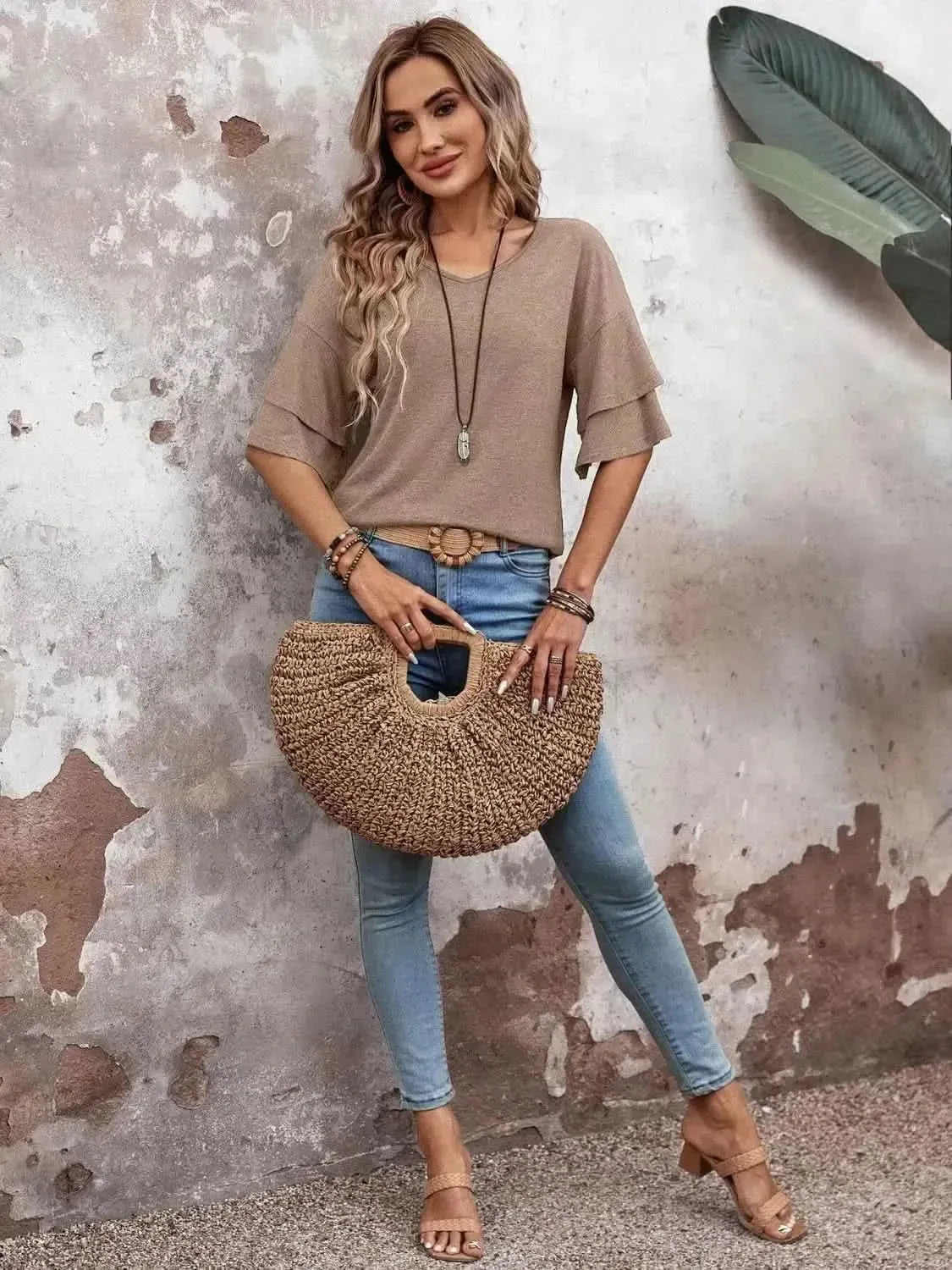 V-Neck Half Sleeve Blouse - Bad Moms Club