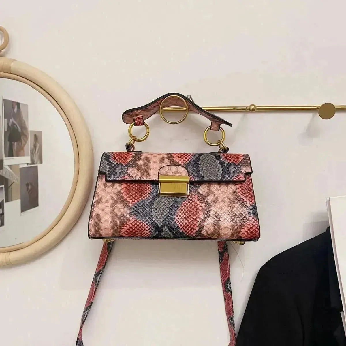 PU Leather Snakeskin Print Crossbody Bag - Bad Moms Club