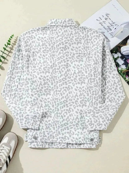 Leopard Button Up Long Sleeve Denim Jacket - Bad Moms Club