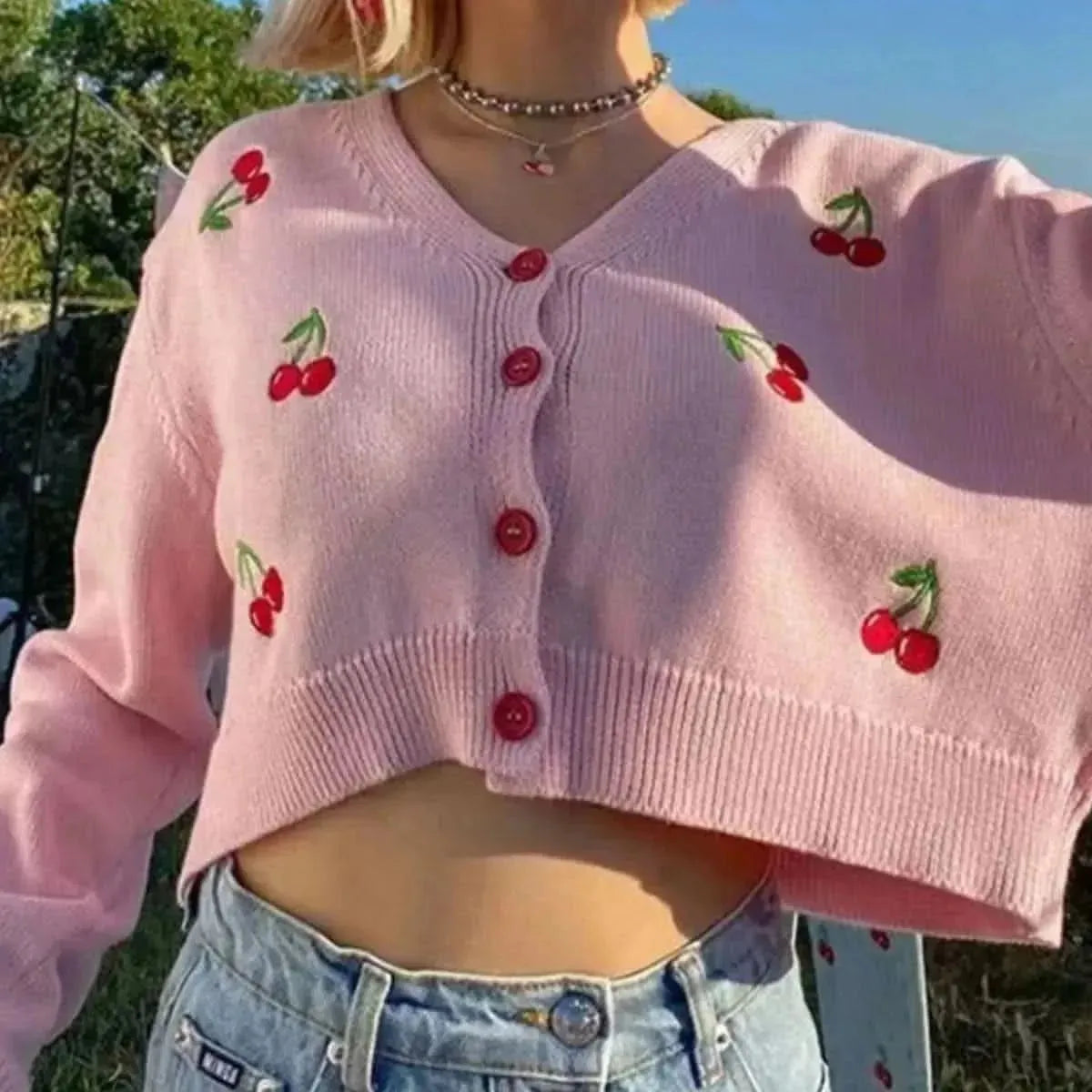 Cherry Button Down Cardigan - Bad Moms Club