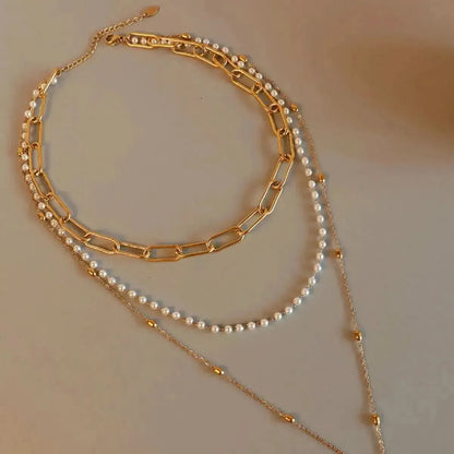 Synthetic Pearl Titanium Steel Three-Layered Necklace - Bad Moms Club