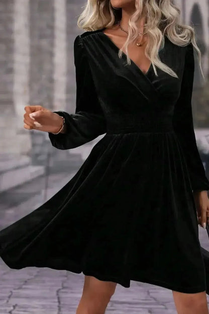 Surplice Long Sleeve Velvet Dress - Bad Moms Club