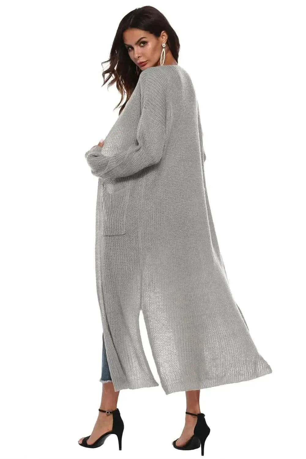Long Sleeve Open Front Buttoned Cardigan - Bad Moms Club