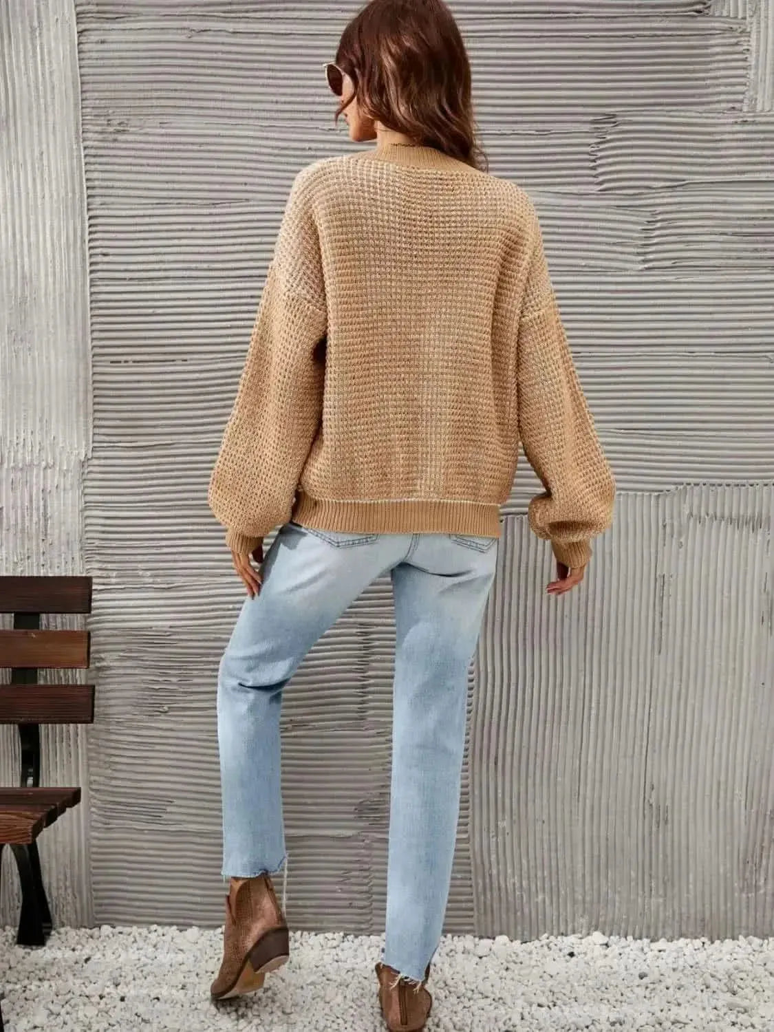 Heathered Lantern Sleeve Cardigan - Bad Moms Club