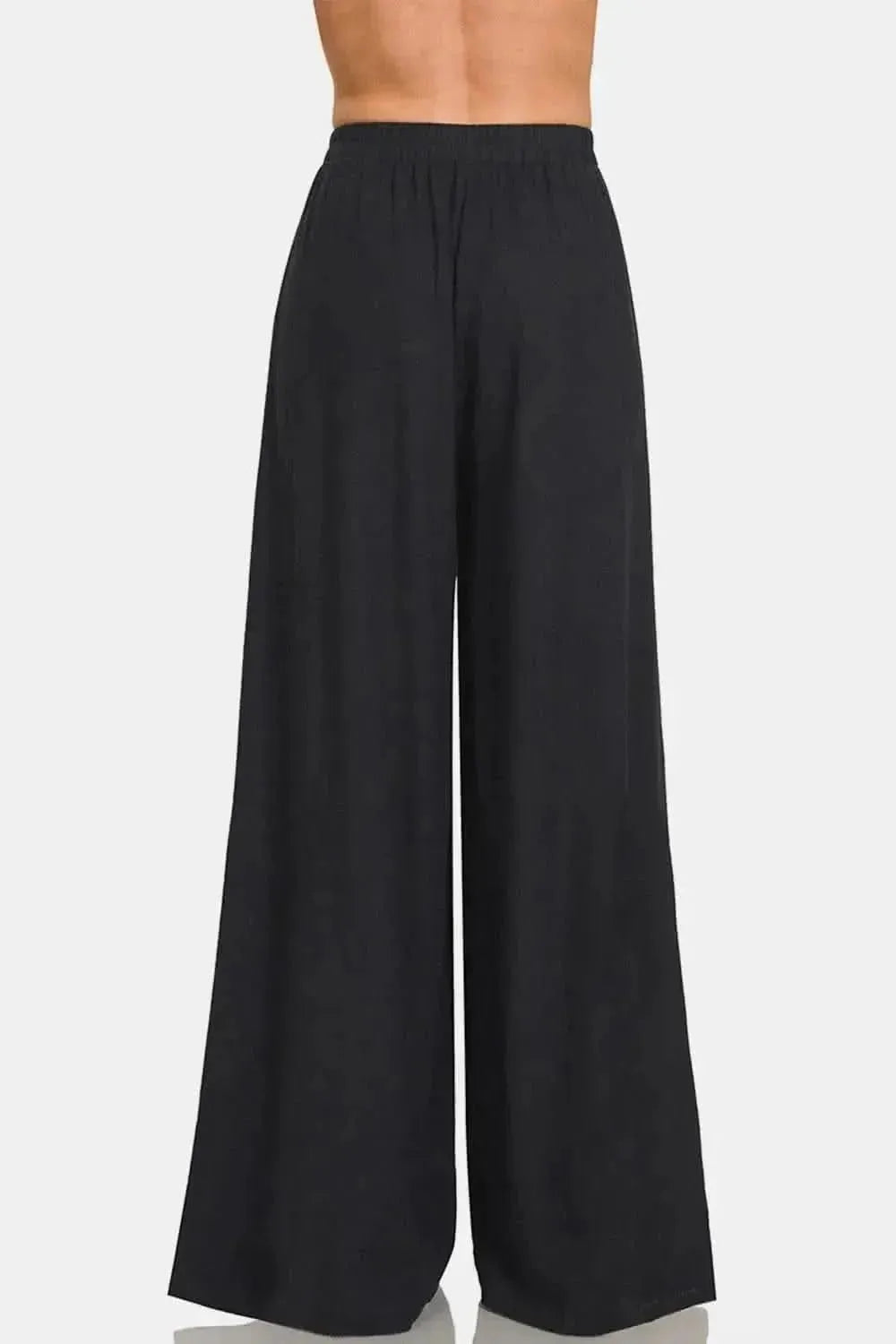Zenana Pleated Linen Blend Wide Leg Pants - Bad Moms Club