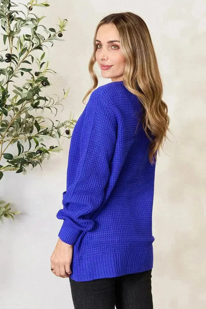 Zenana Full Size Waffle-Knit Open Front Cardigan - Bad Moms Club