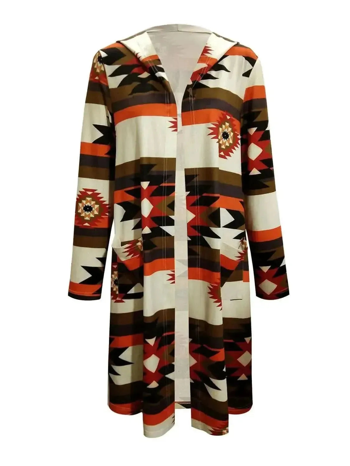 Geometric Hooded Cardigan with Pockets - Bad Moms Club