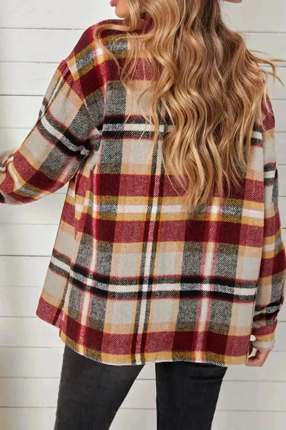 Plaid Pocketed Button Down Shacket - Bad Moms Club