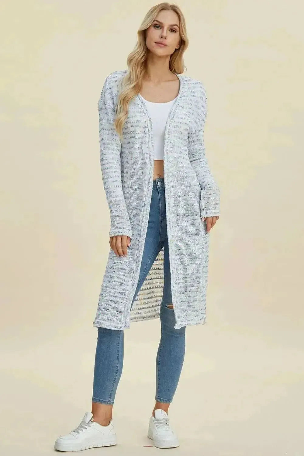 Double Take Full Size Open Front Longline Cardigan - Bad Moms Club