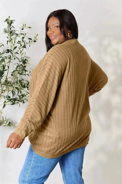 Basic Bae Full Size Ribbed Cocoon Cardigan - Bad Moms Club