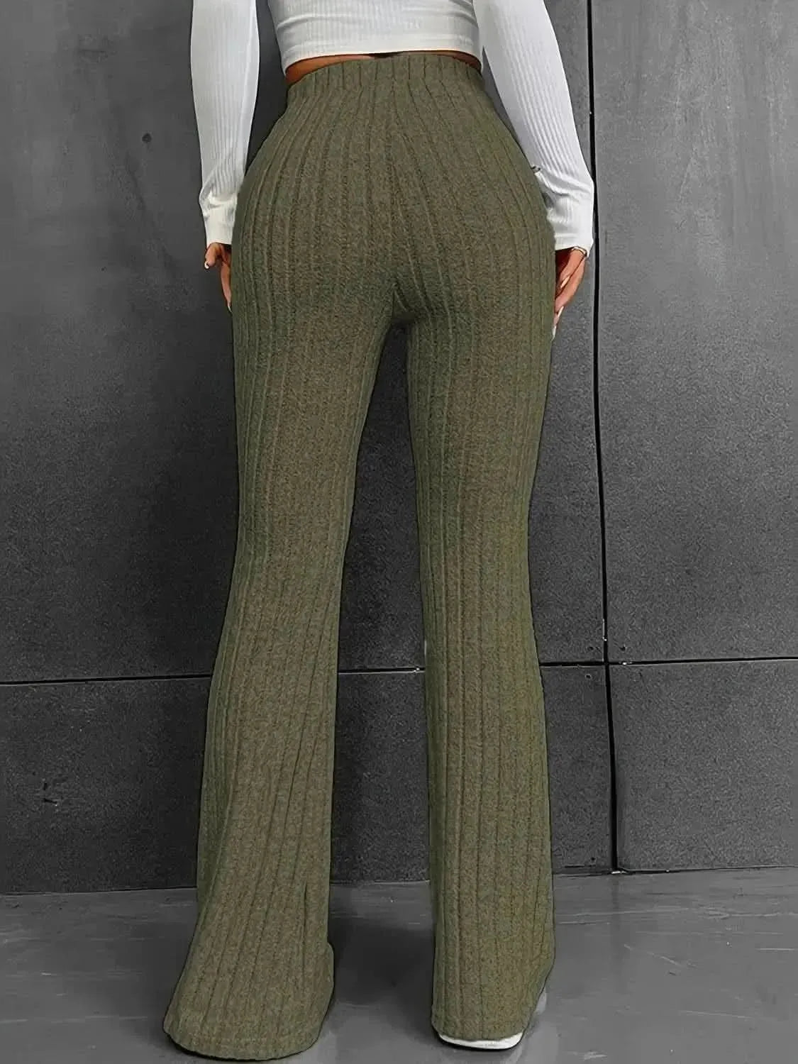 Ribbed High Waist Bootcut Pants - Bad Moms Club