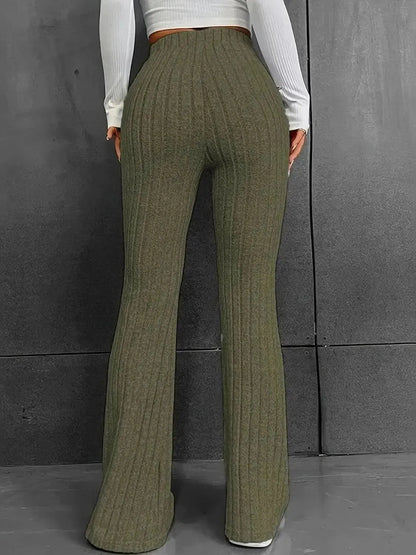 Ribbed High Waist Bootcut Pants - Bad Moms Club