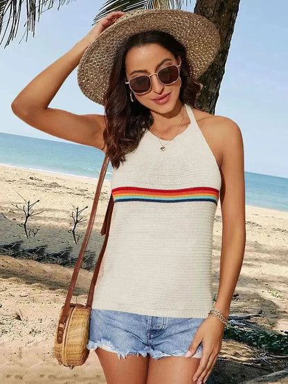 Tied Contrast Halter Neck Tank - Bad Moms Club