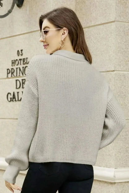 Johnny Collar Lantern Sleeve Sweater - Bad Moms Club