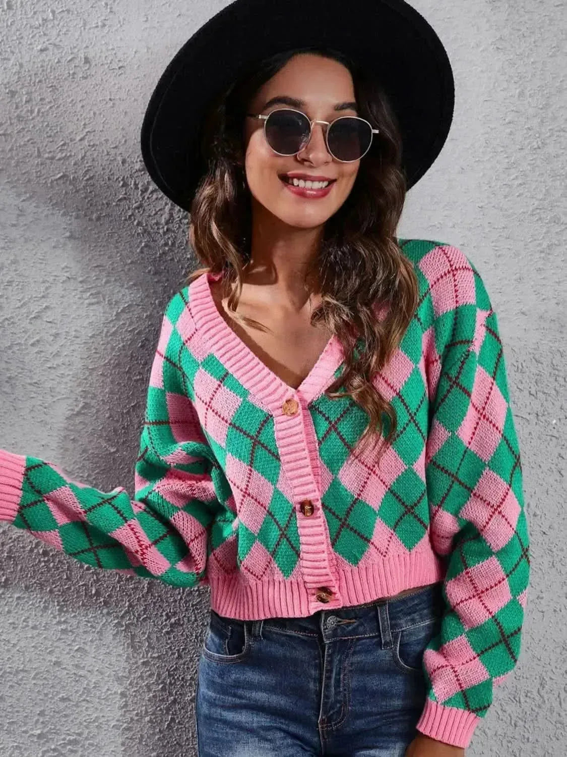 Geometric Button Up Long Sleeve Cardigan - Bad Moms Club