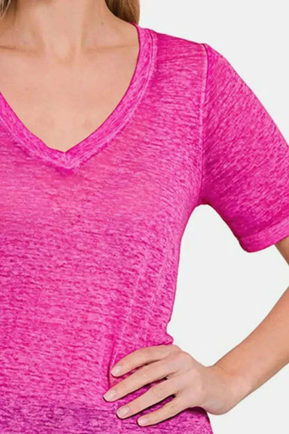 Zenana V-Neck Short Sleeve T-Shirt - Bad Moms Club