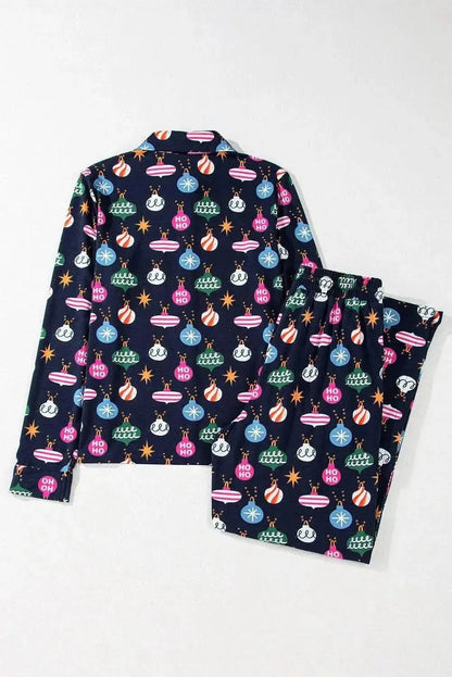 Christmas Lights Print Collared Neck Top and Pants Set - Bad Moms Club