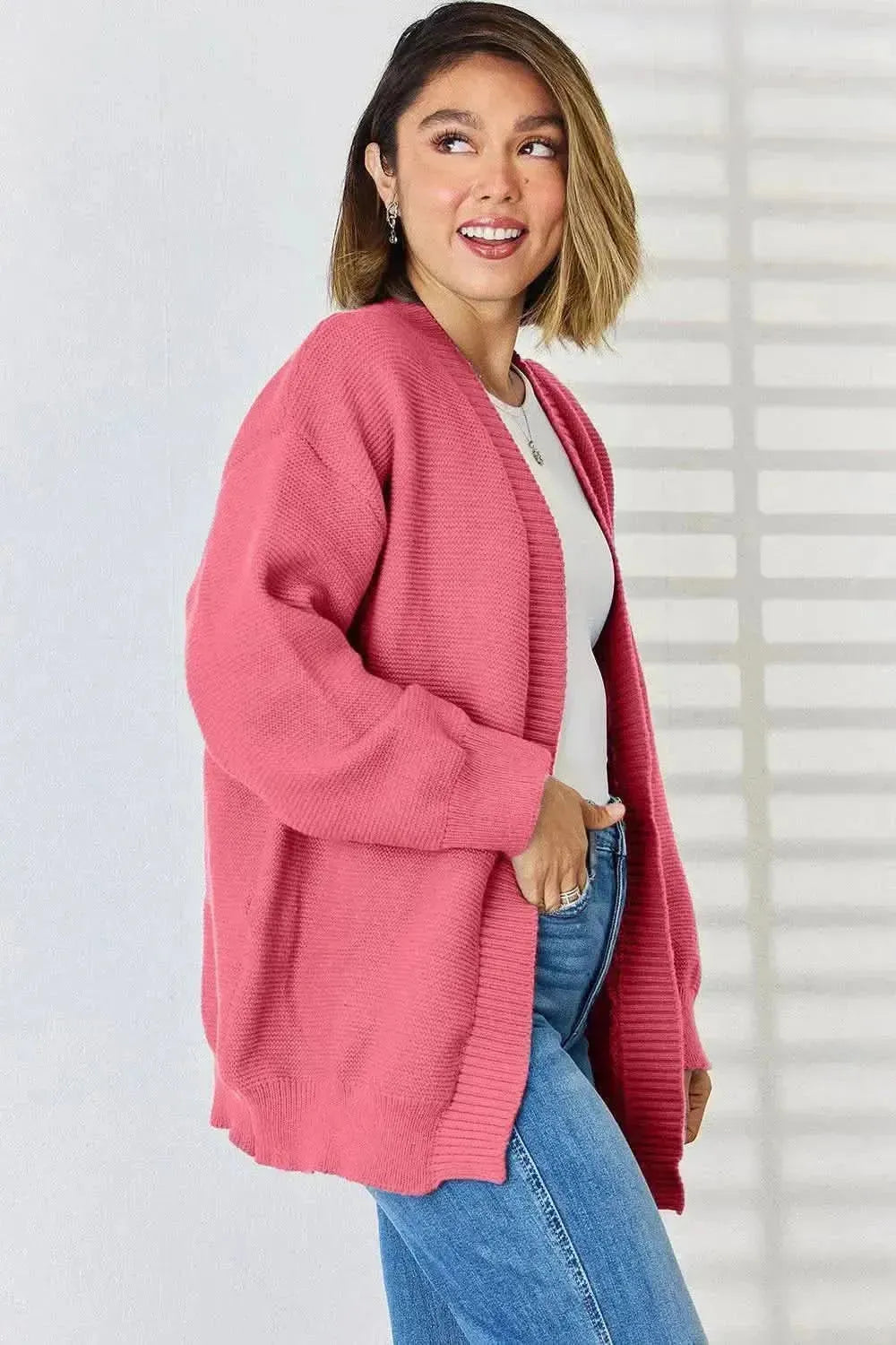 Open Front Dropped Shoulder Cardigan - Bad Moms Club