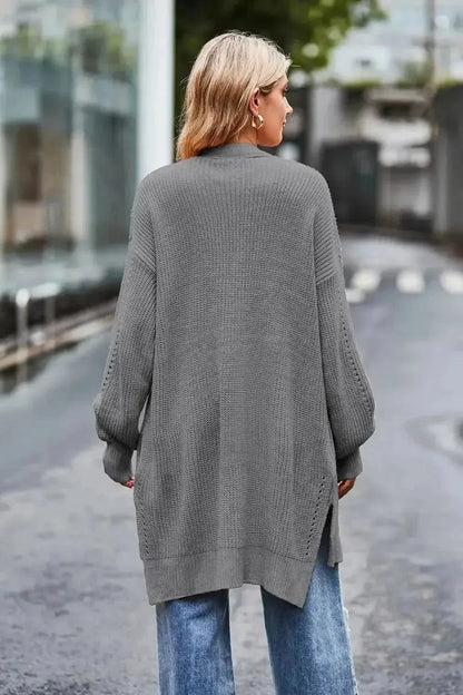 Open Front Dropped Shoulder Longline Cardigan - Bad Moms Club