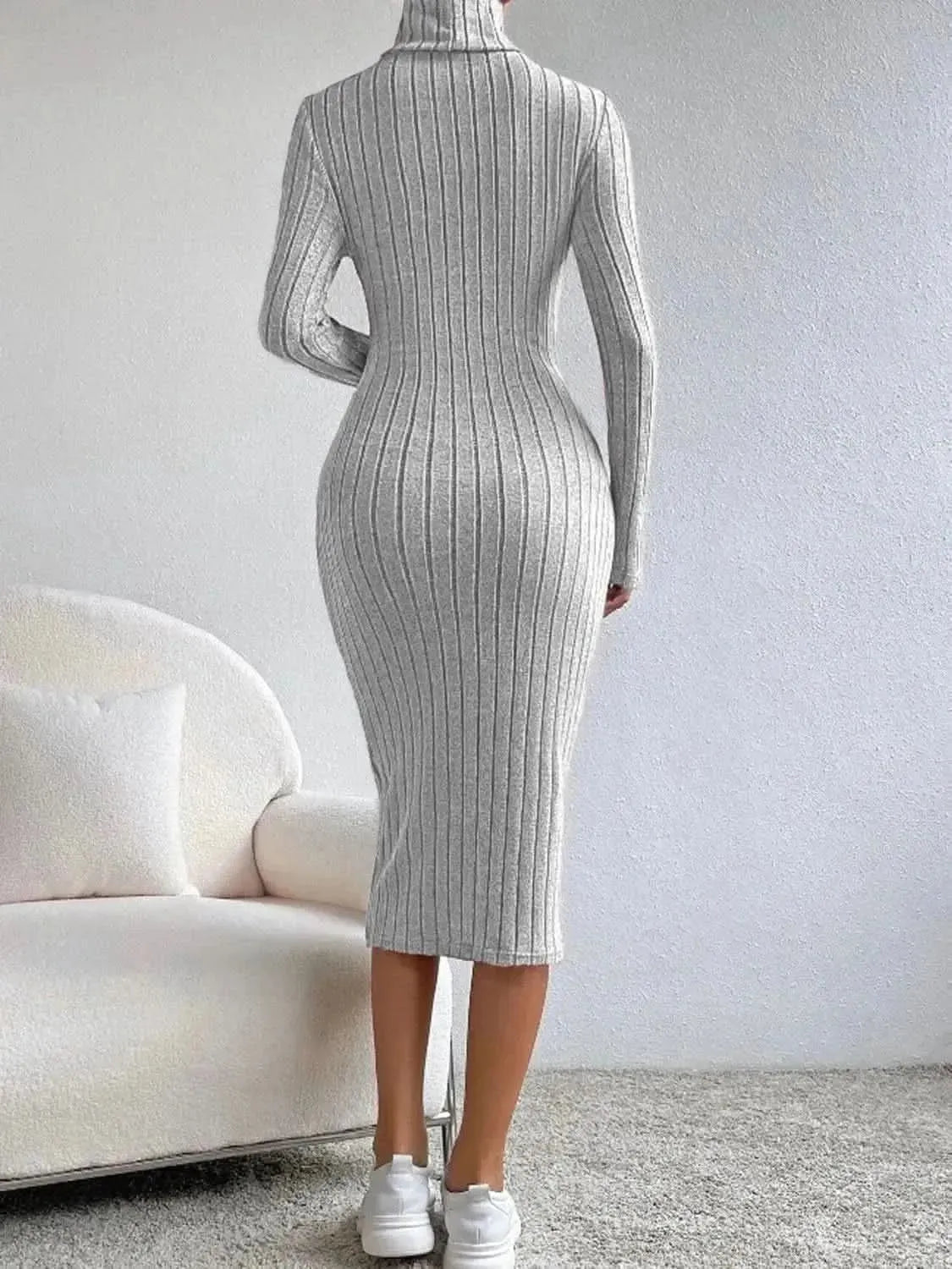 Turtleneck Long Sleeve Midi Sweater Dress - Bad Moms Club