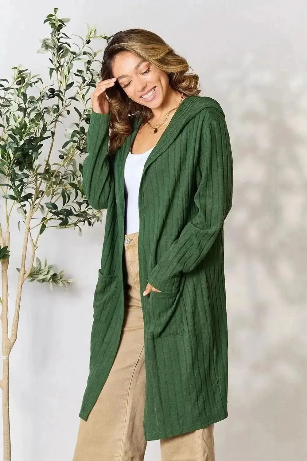 Basic Bae Full Size Hooded Sweater Cardigan - Bad Moms Club